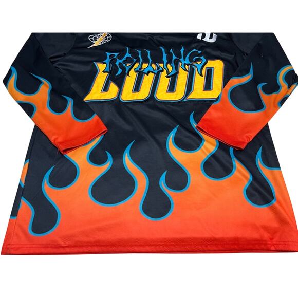 Rolling Loud RL Soccer Jersey Black Flames Embroidered Size Large RARE - Picture 5 of 9